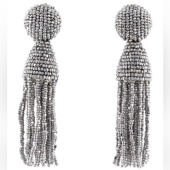 Oscar De La Renta Beaded Tassel Clip-On Drop Earrings - Picture 2 of 8